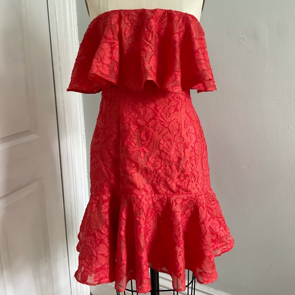 Keepsake Coral floral ruffled dress - Size M